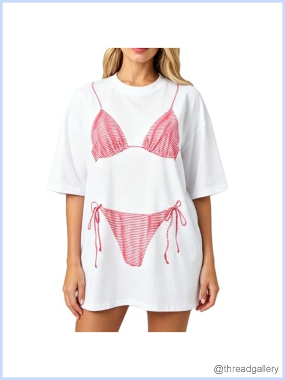 Oversized Y2K Bikini Graphic Tee Short Sleeve Crewneck Loose Summer Top